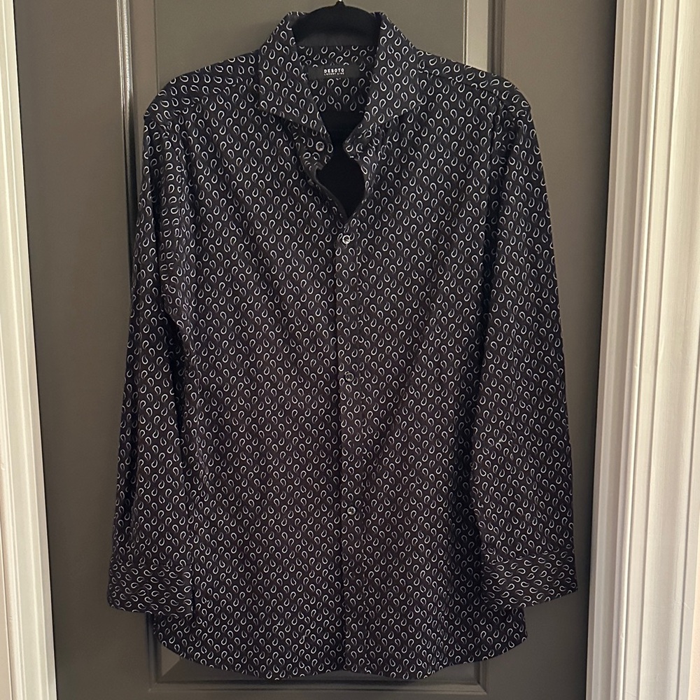 DESOTO‎ Black and White Patterned Casual Shirt 100% Cotton Neck 16"